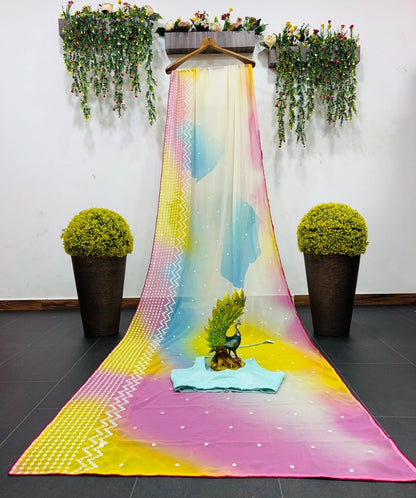 Multicolor georgette laheriya printed festival wear saree