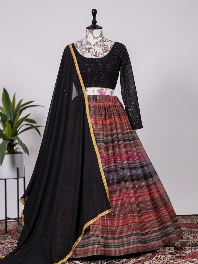Multicolor georgette print and sequence embroidery work lehenga choli for ceremony