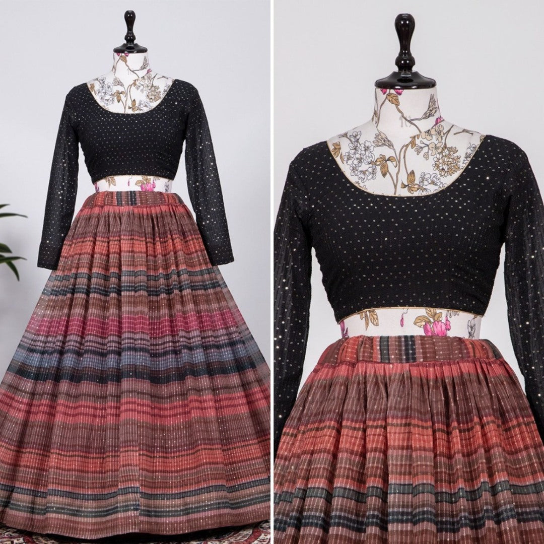 Multicolor georgette print and sequence embroidery work lehenga choli for ceremony