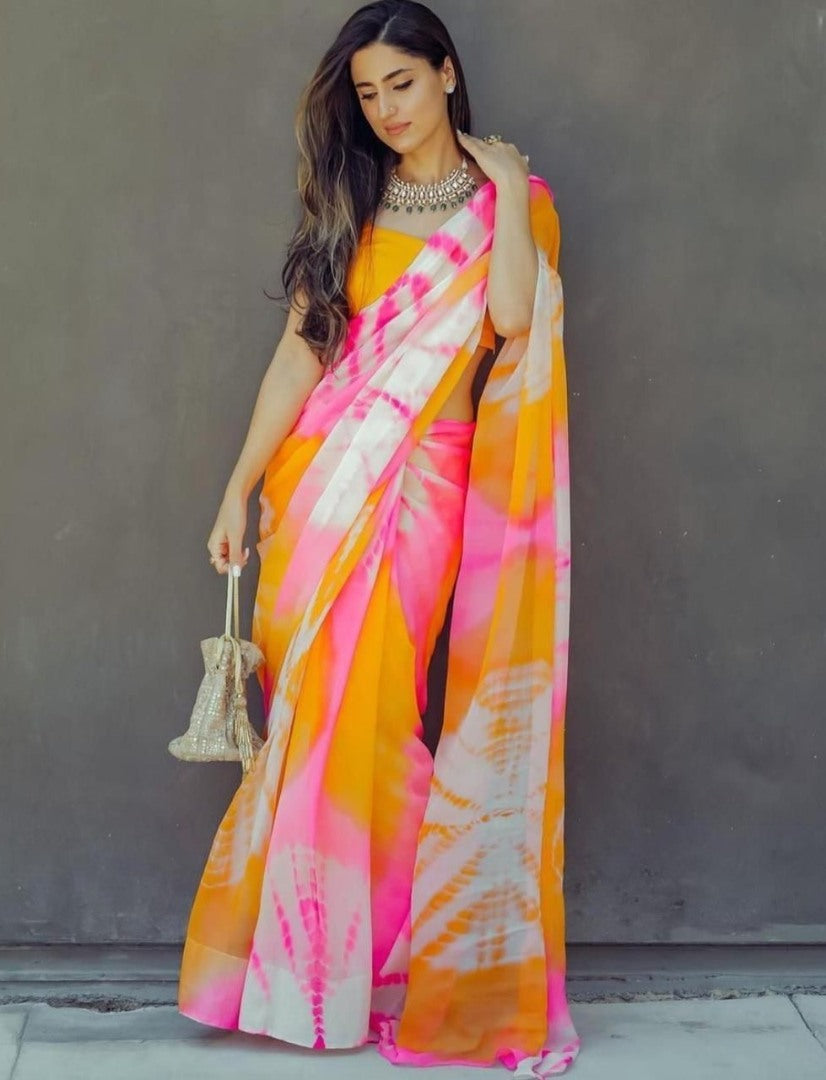Multicolor georgette printed casual saree