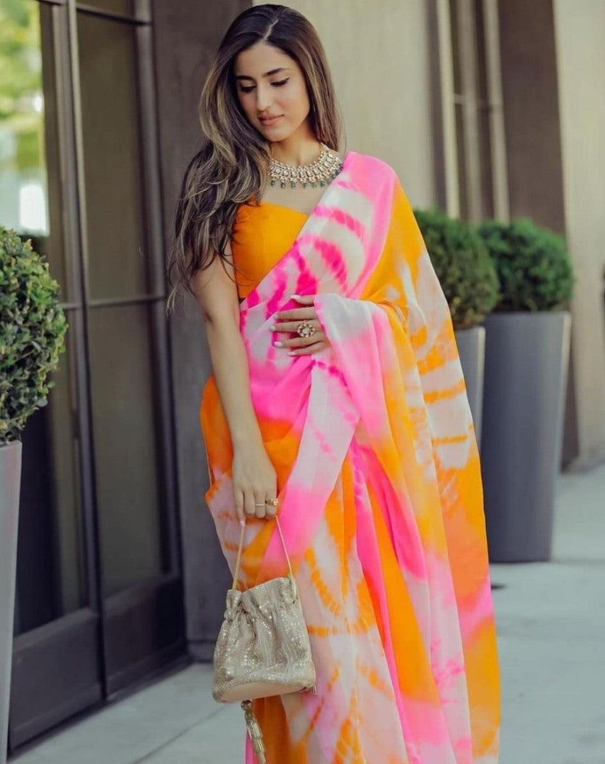Multicolor georgette printed casual saree