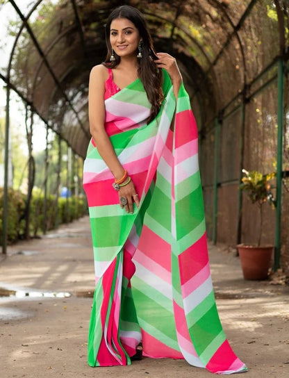 Multicolor georgette printed crush saree