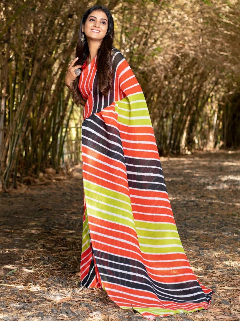 Multicolor georgette printed crush saree