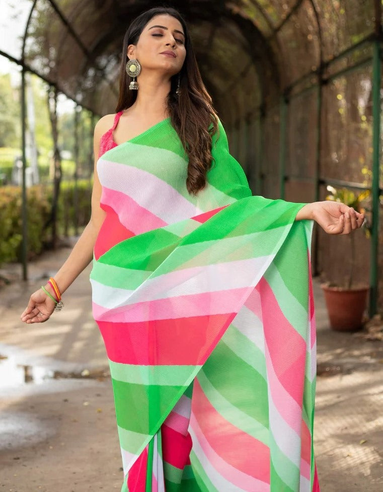 Multicolor georgette printed crush saree