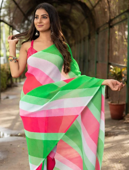 Multicolor georgette printed crush saree