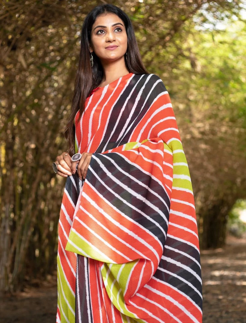 Multicolor georgette printed crush saree