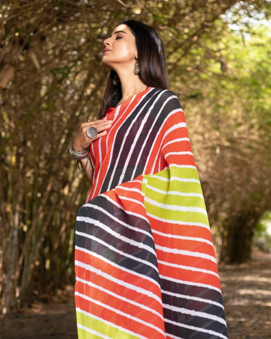 Multicolor georgette printed crush saree