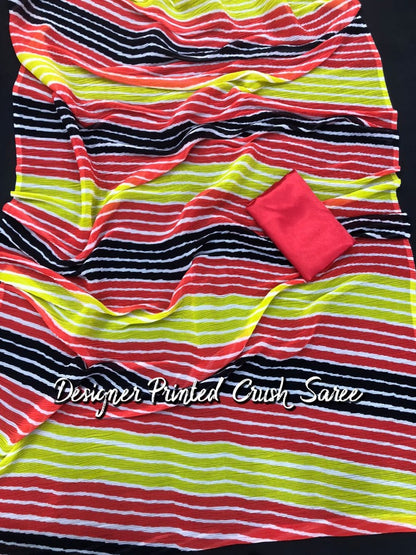 Multicolor georgette printed crush saree