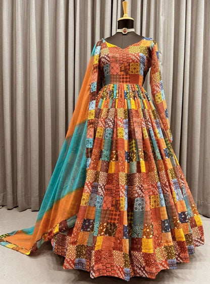 Multicolor georgette printed long gown