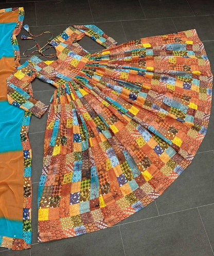 Multicolor georgette printed long gown