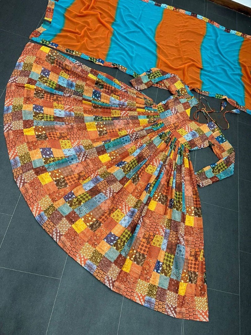 Multicolor georgette printed long gown