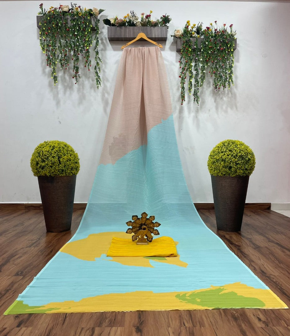 Multicolor georgette printed pleated bollywood saree