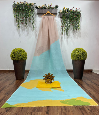 Multicolor georgette printed pleated bollywood saree