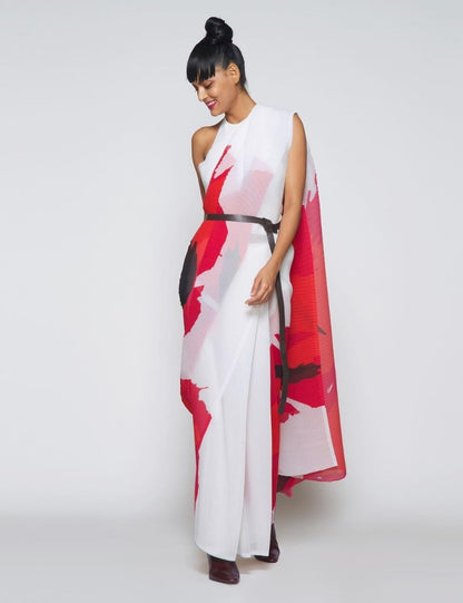 Multicolor georgette printed pleated saree