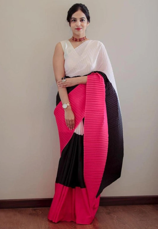 Multicolor georgette printed pleated saree