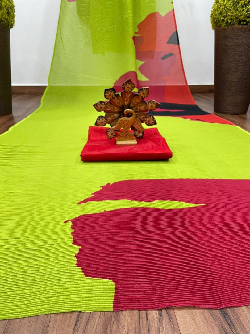 Multicolor georgette printed pleated saree