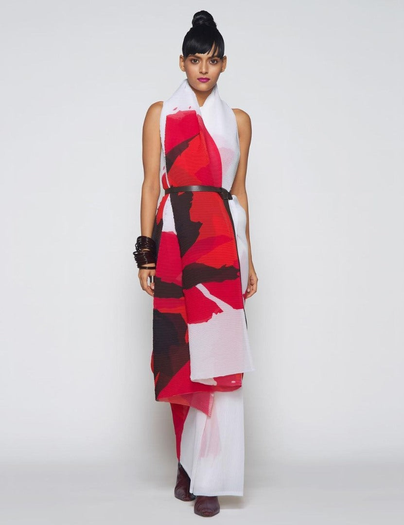 Multicolor georgette printed pleated saree