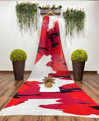 Multicolor georgette printed pleated saree