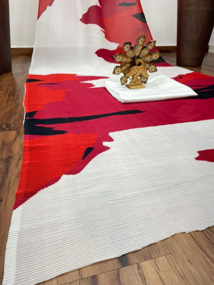 Multicolor georgette printed pleated saree