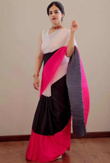 Multicolor georgette printed pleated saree