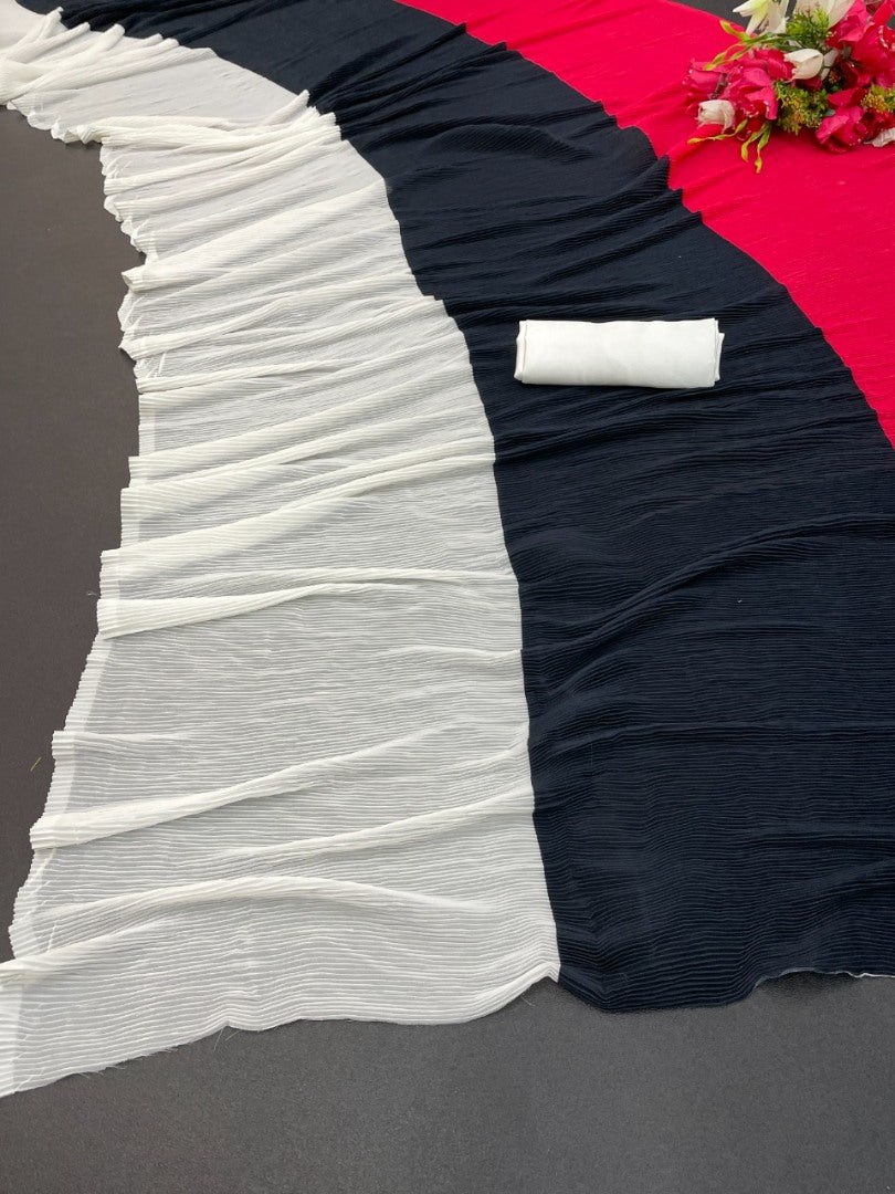 Multicolor georgette printed pleated saree