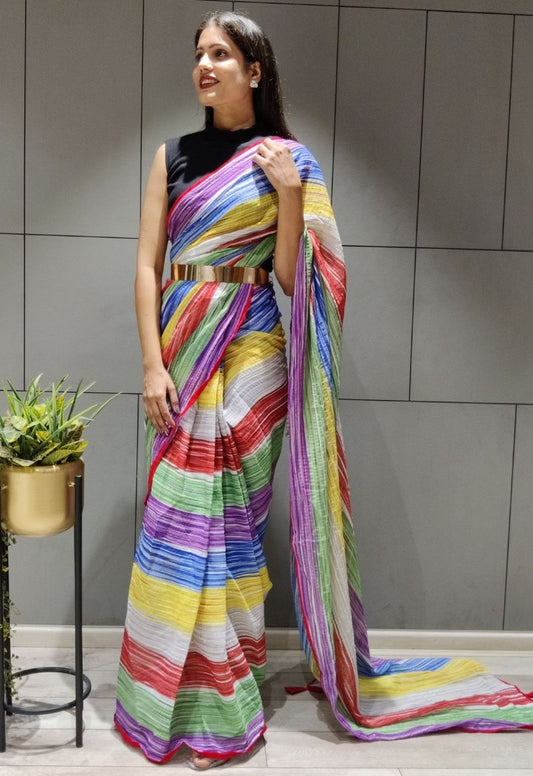Multicolor georgette printed saree
