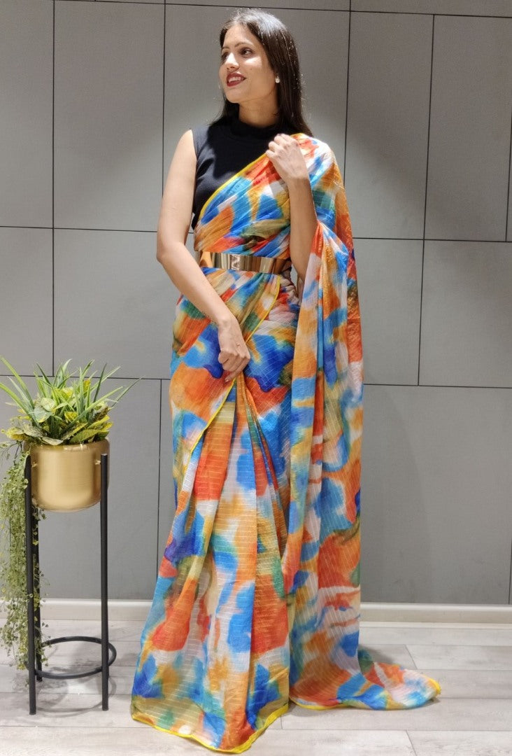 Multicolor georgette printed saree