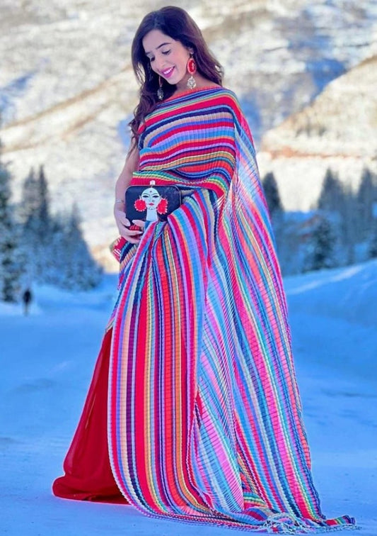 Multicolor georgette printed saree