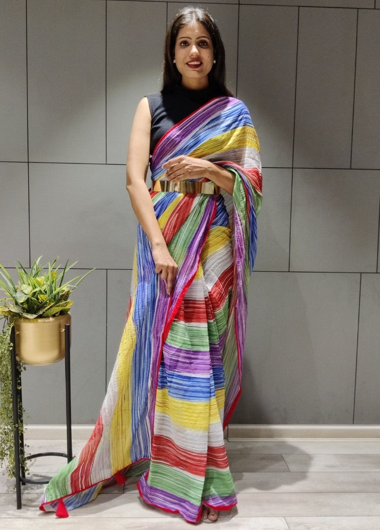 Multicolor georgette printed saree