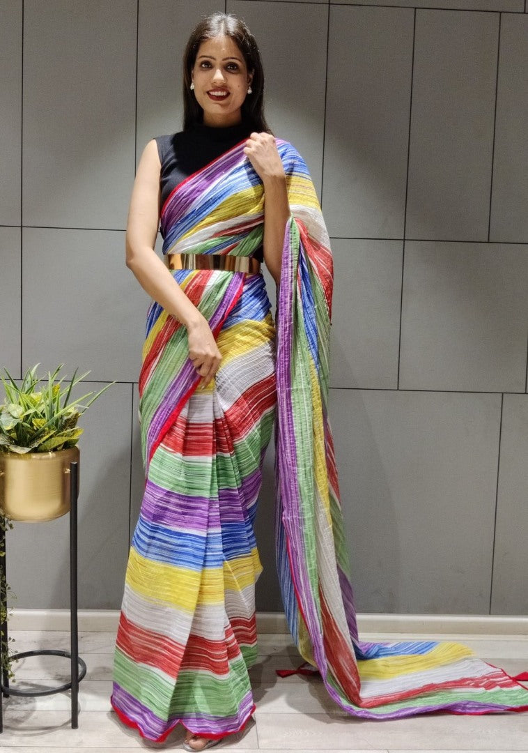 Multicolor georgette printed saree