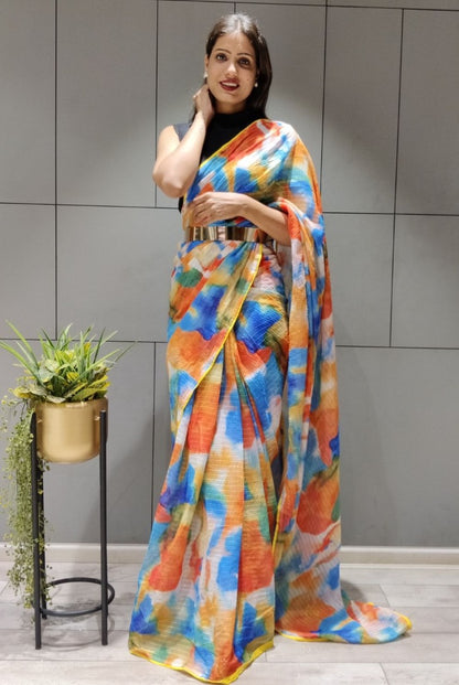 Multicolor georgette printed saree