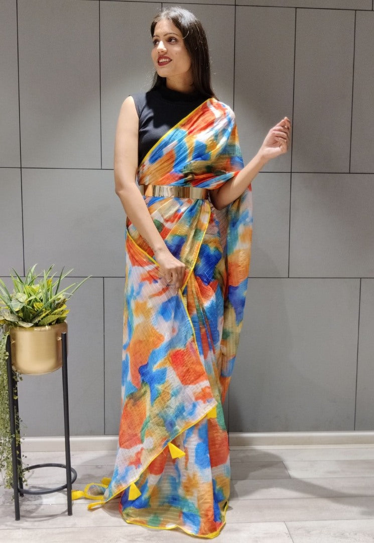 Multicolor georgette printed saree