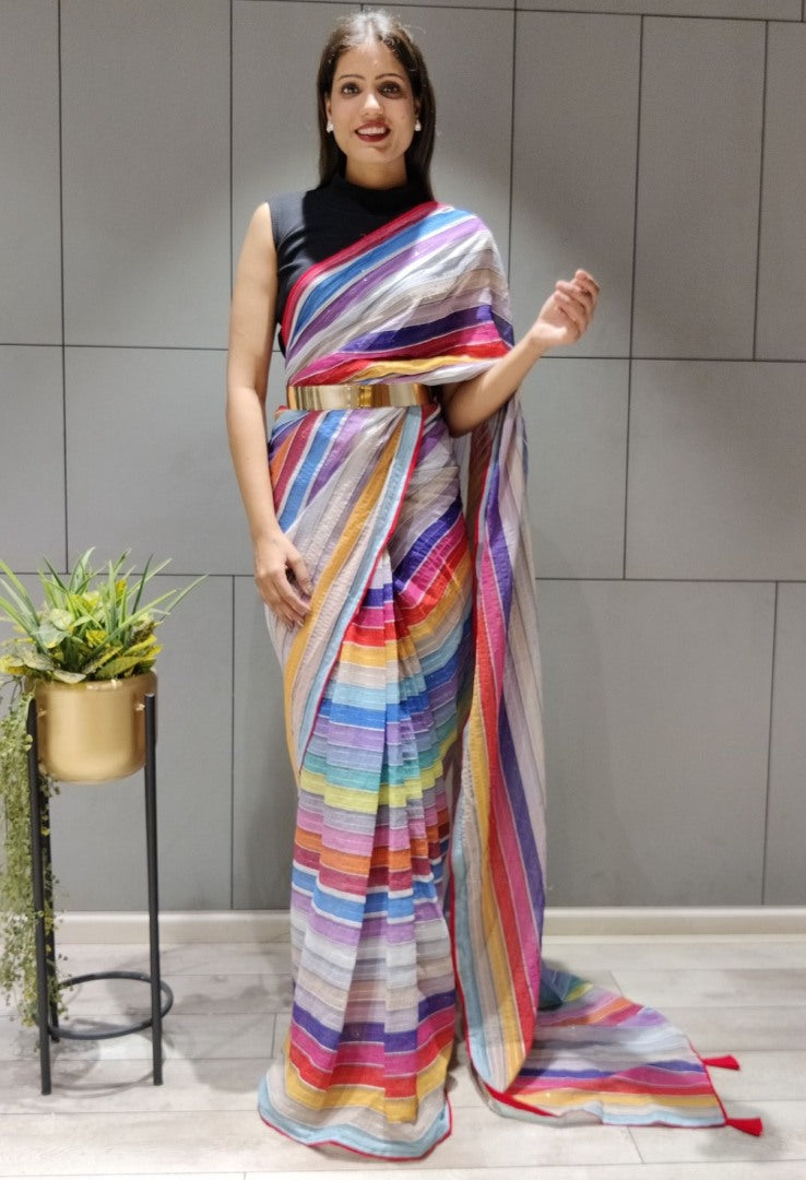 Multicolor georgette printed saree