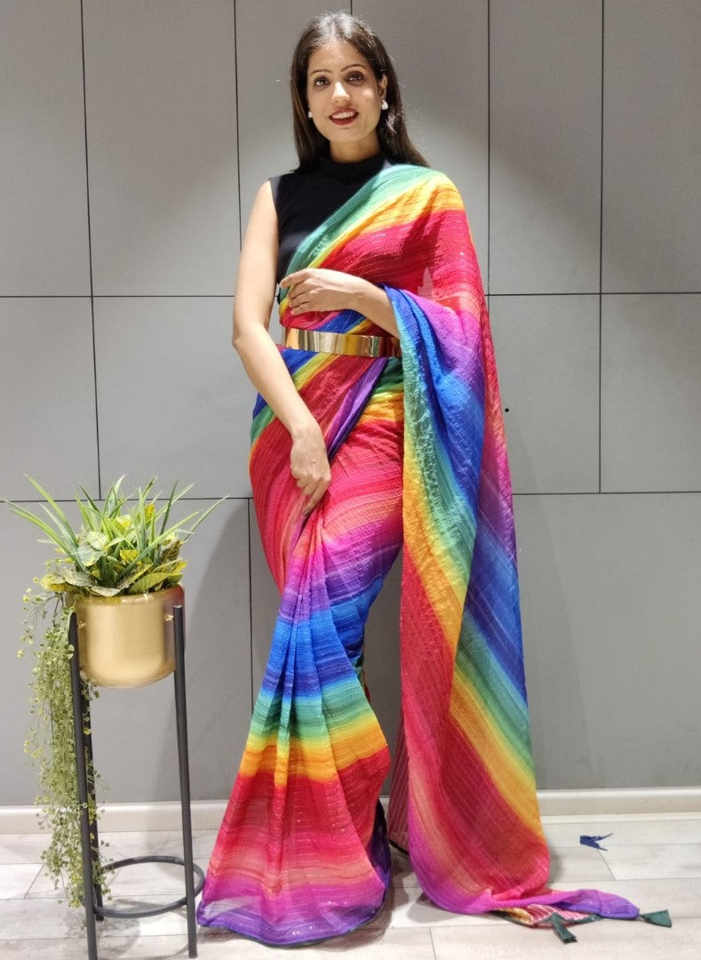 Multicolor georgette printed saree