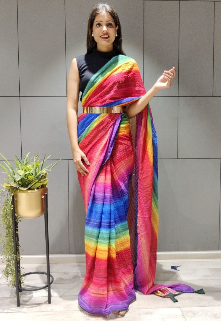 Multicolor georgette printed saree