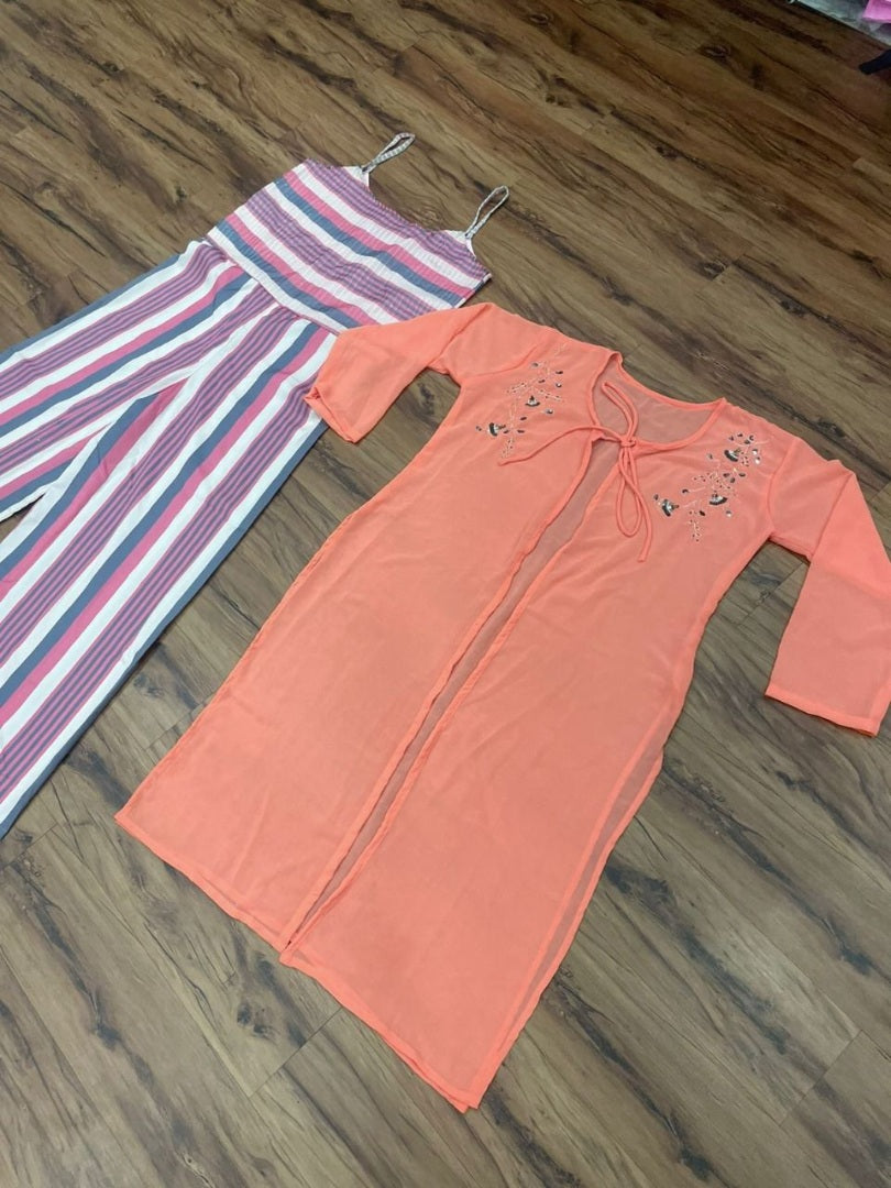 Multicolor georgette sequence and hand worked jumpsuit with koti