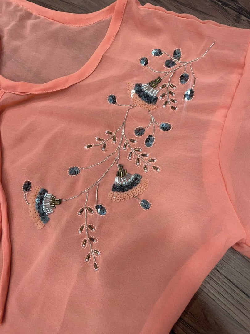 Multicolor georgette sequence and hand worked jumpsuit with koti