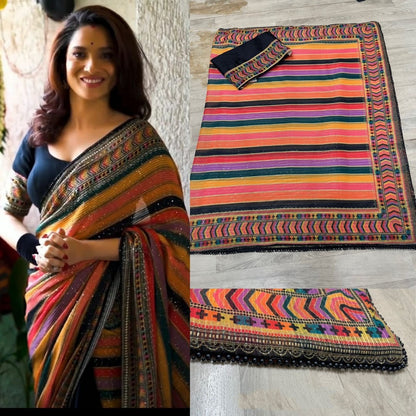 Multicolor georgette sequence embroidered saree