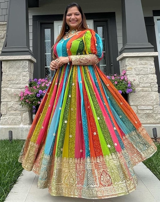 Multicolor georgette thread sequence work festive gown