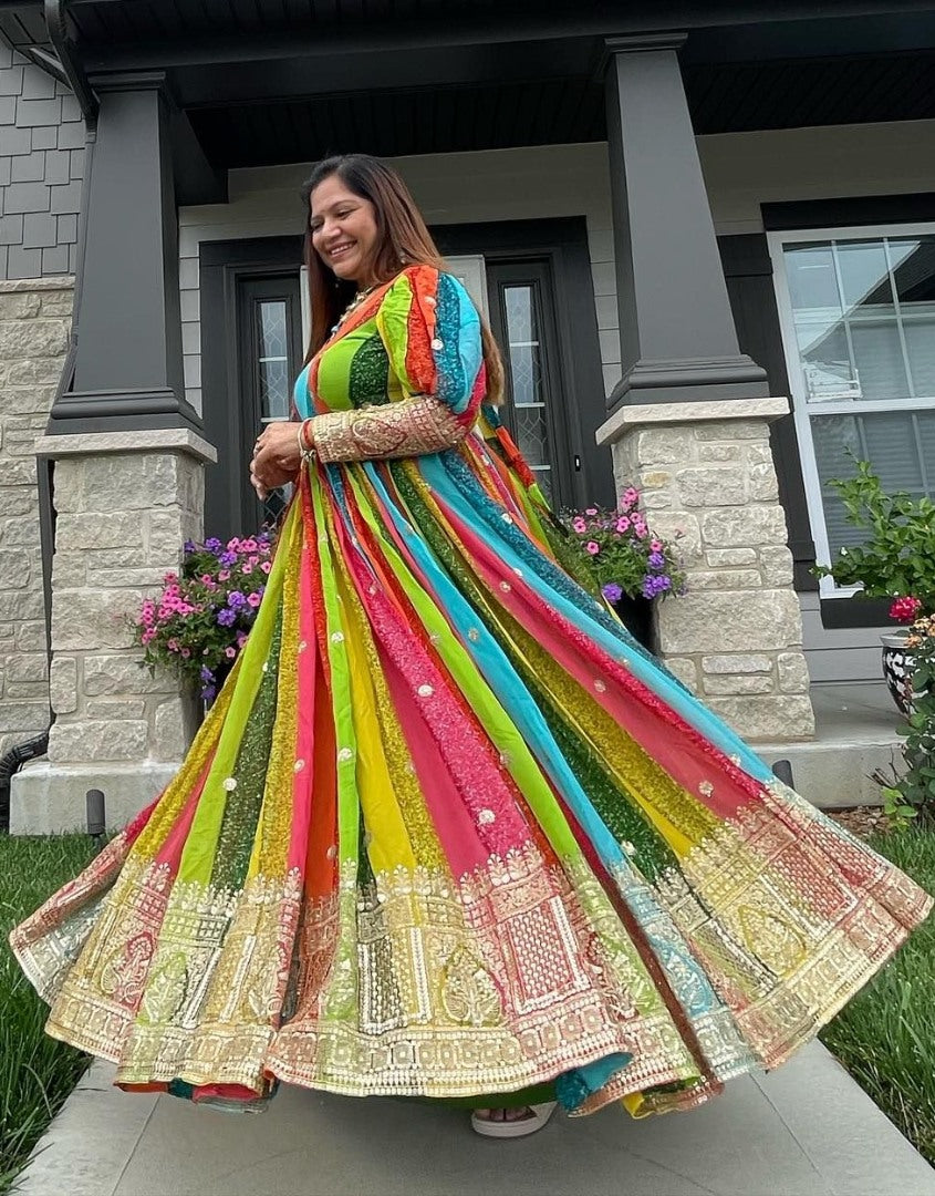 Multicolor georgette thread sequence work festive gown