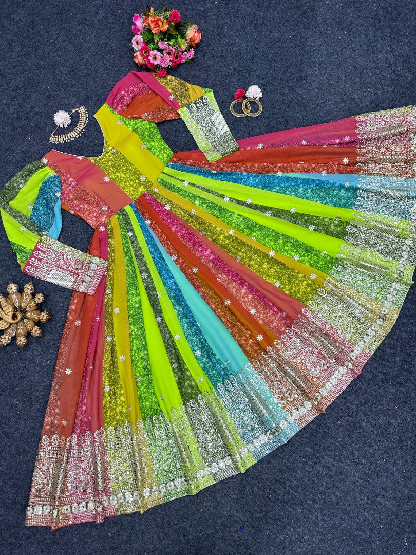 Multicolor georgette thread sequence work festive gown