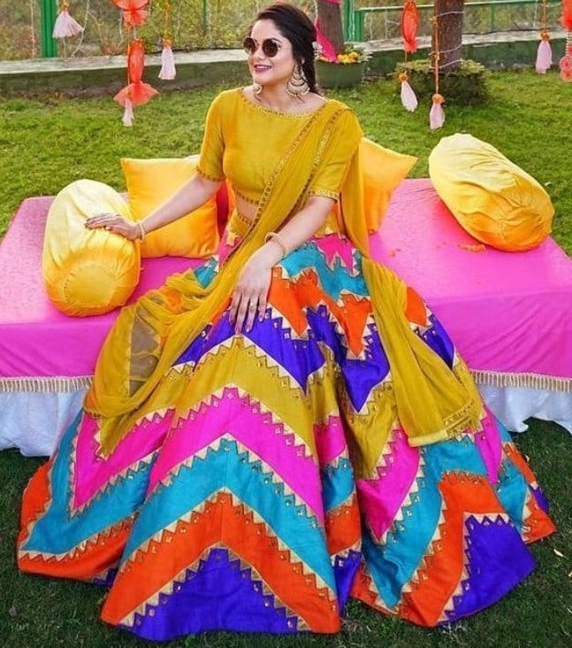 Multicolor gota silk digital printed lehenga choli