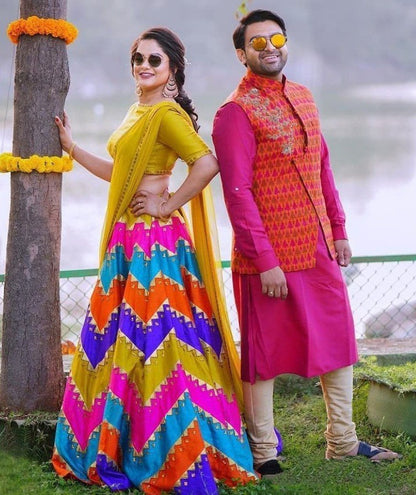 Multicolor gota silk digital printed lehenga choli