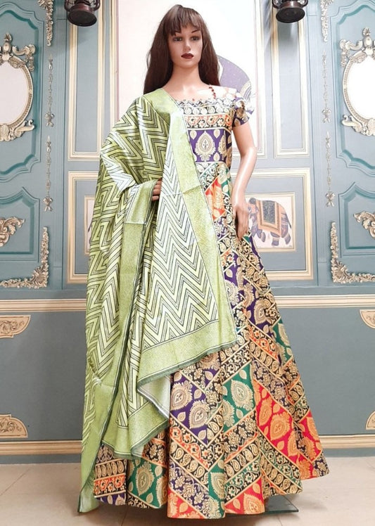 Multicolor gotta satin digital printed gown