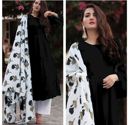 multicolor heavy rayon kurti with digital printed dupatta