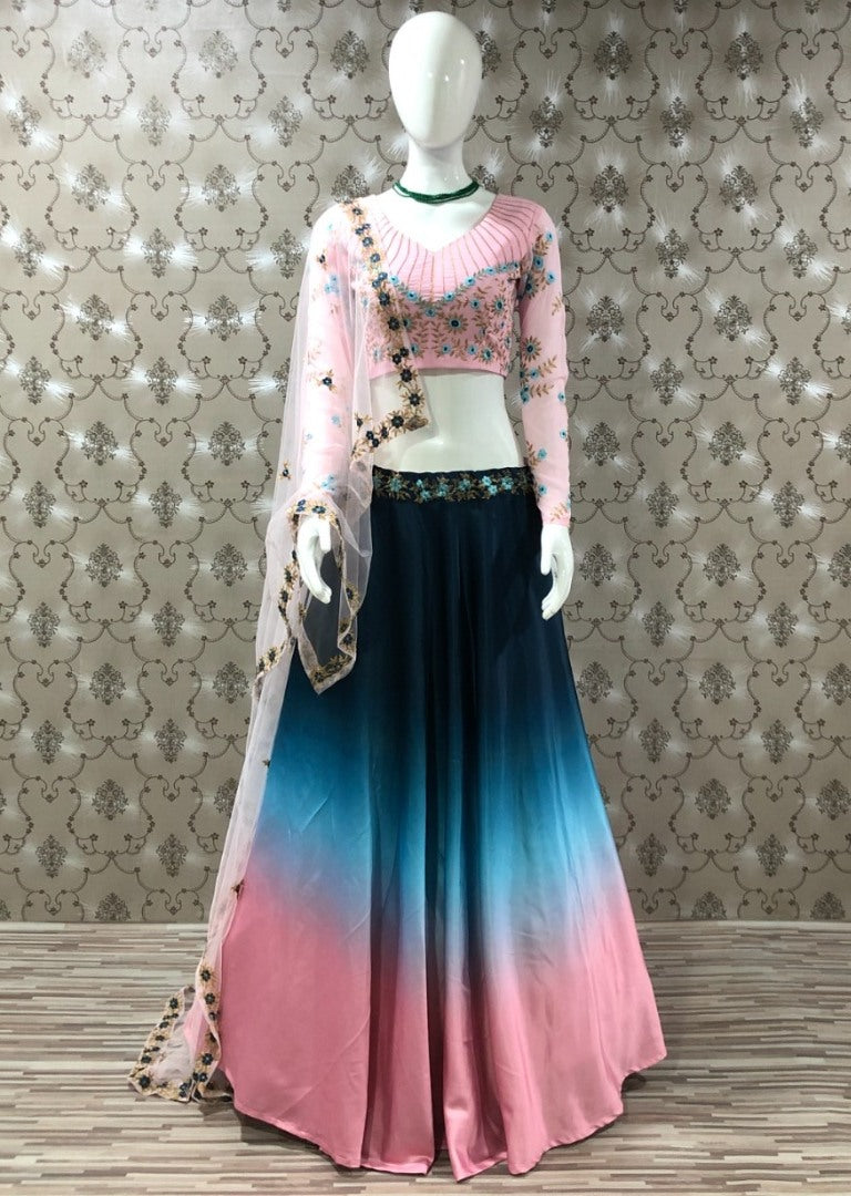 Multicolor malai satin digital printed lehenga choli