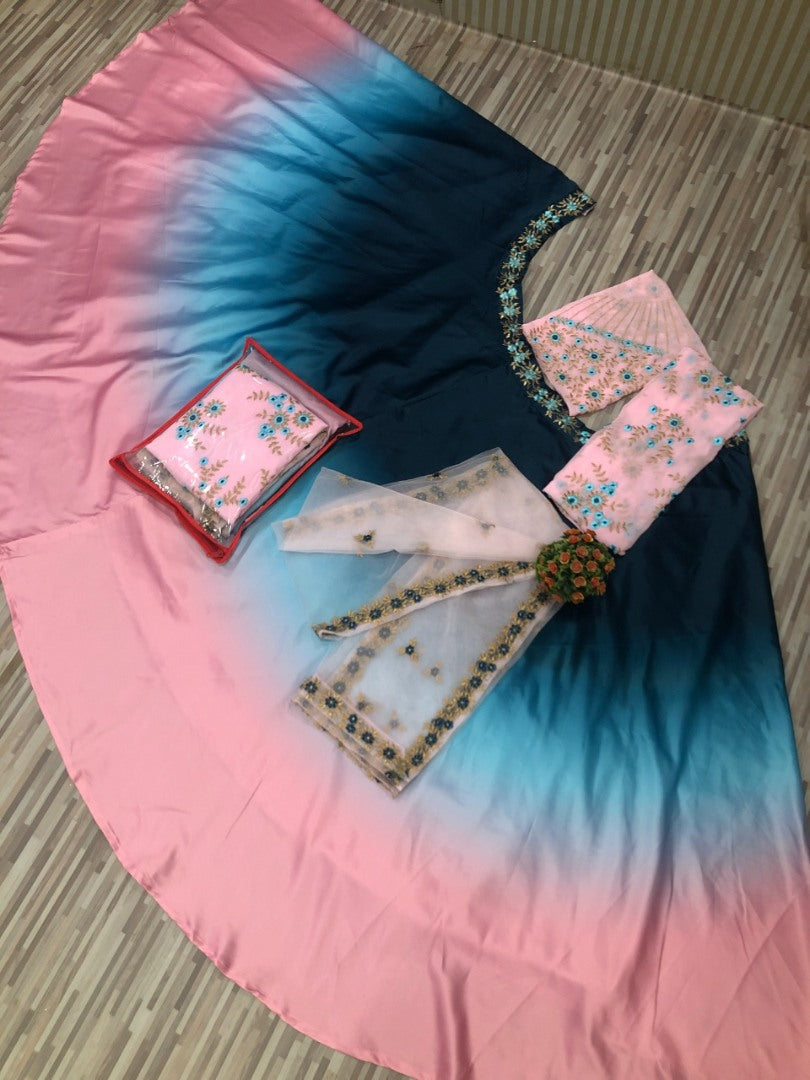 Multicolor malai satin digital printed lehenga choli