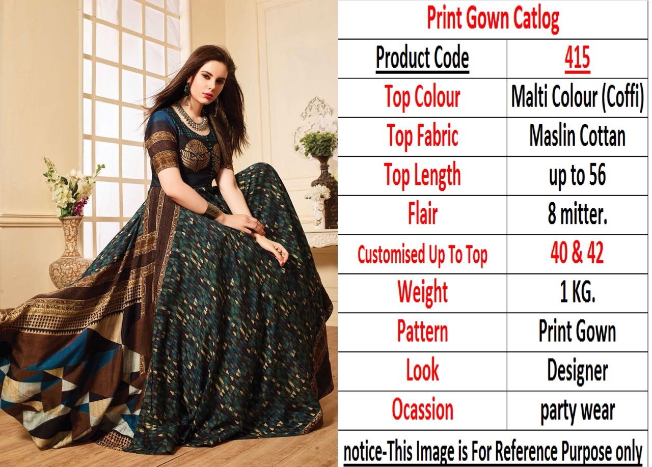 multicolor maslin cotton printed long gown
