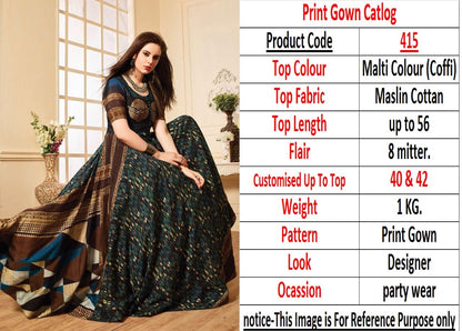 multicolor maslin cotton printed long gown