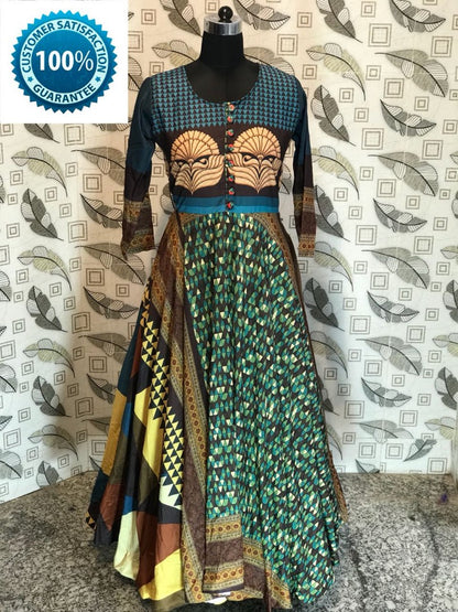 multicolor maslin cotton printed long gown
